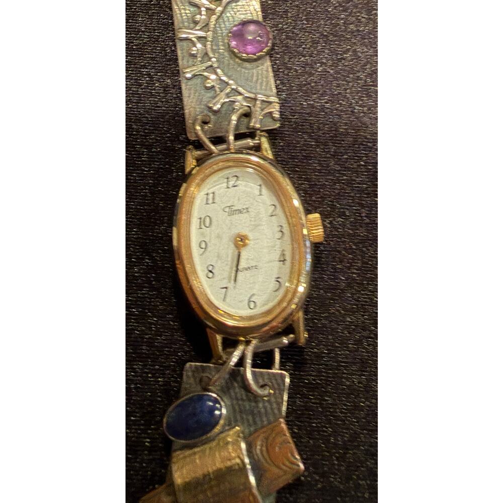 Timex watch in a custom artisan 925 bracelet crafted from sterling silver VTG